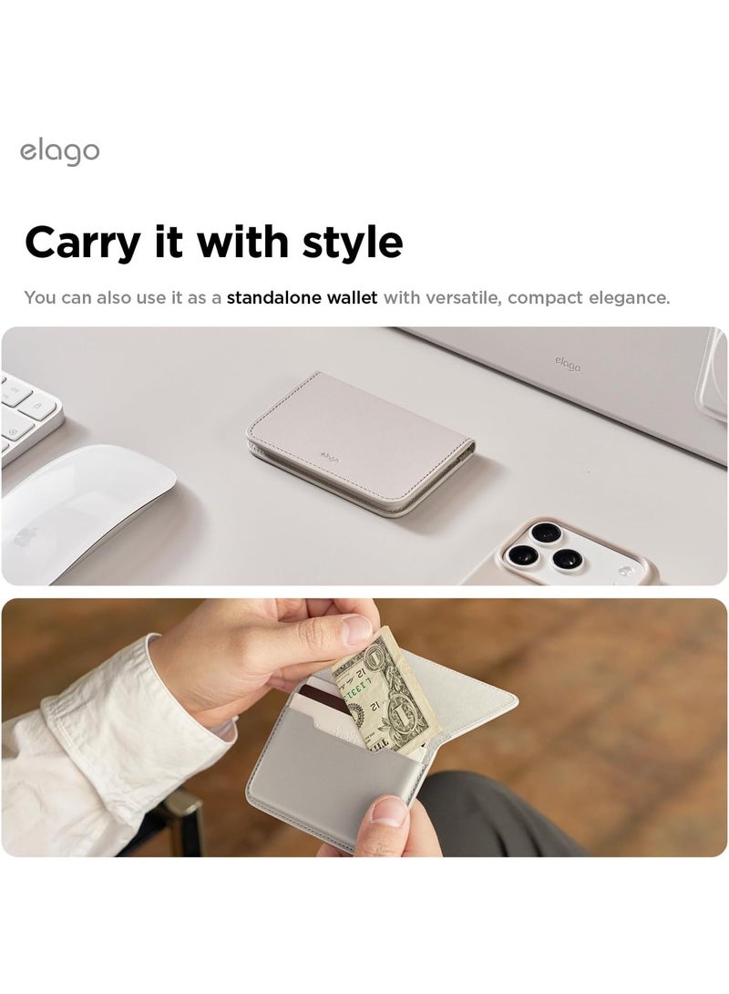 Elago محفظة جلد نباتي مغناطيسية 3 حامل بطاقات متوافقة مع MagSafe لهواتف iPhone 17/16/15/14/13/12 - رمادي فاتح - Image 5